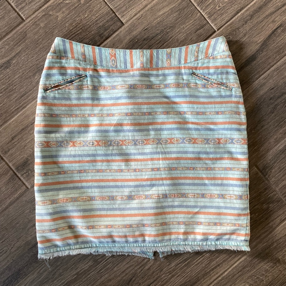 Ryan Michael Skirt Women’s 6 Linen Aztec Lined Pockets Back Zip Western Aqua